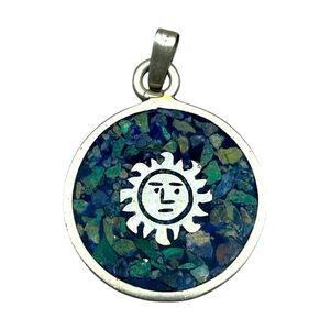 VINTAGE STERLING SILVER PRESSED TURQUOISE HECHO EN MEXICO PENDANT